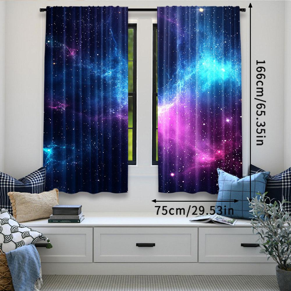 2Pcs Outer Space Starry Galaxy Curtain Planet Theme Curtain Birthday Party Suitable For Living Room Bedroom And Many Other
