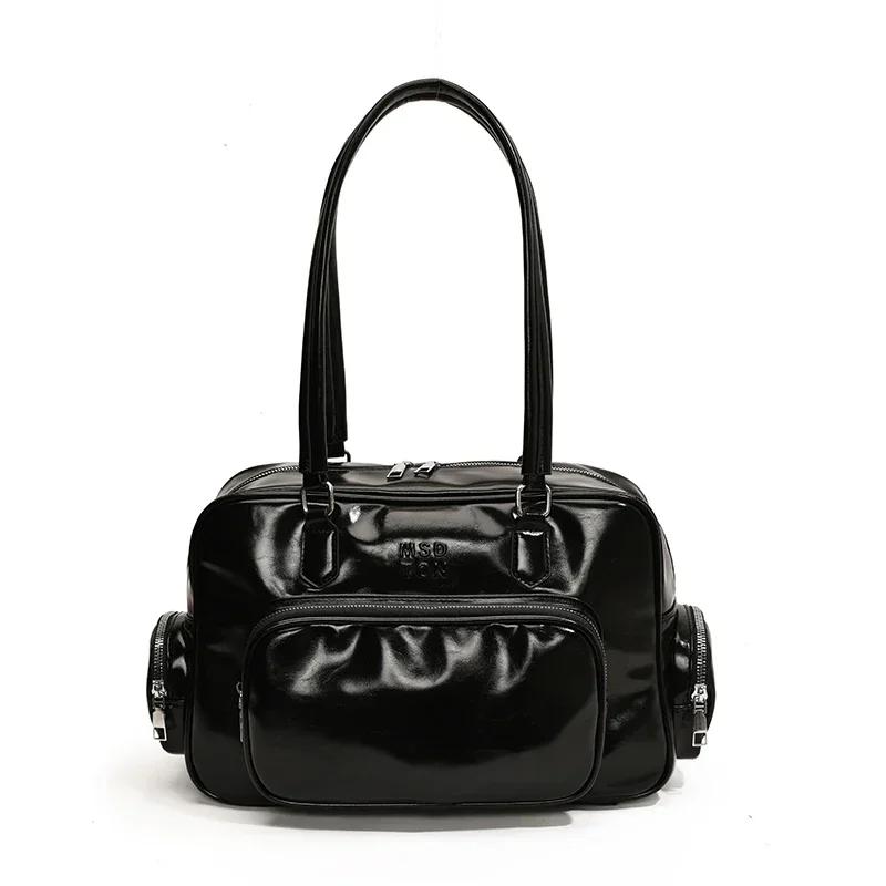 

Блестящая кожаная женская сумка для мотоцикла универсальная сумка через плечо повседневная новая мода