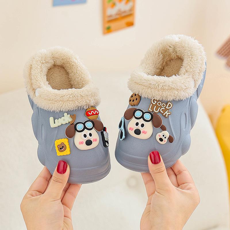 EVA Kids' Furry Cotton Slippers - Warm, Soft, Washable Parent-Child Shoes for Boys