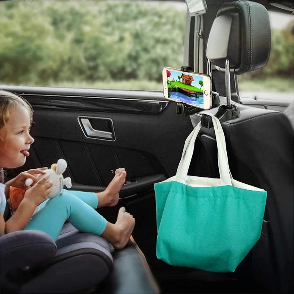 3 in 1 Car Back Seat Headrest Hook Mobile Phone Holder for Bag Purse Cloth Grocery Storage Hook Phone Holder Auto Fastener Clip
