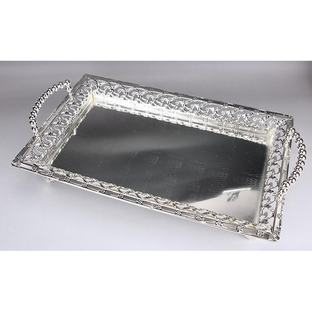 

Многофункциональный поднос для еды, поднос-контейнер с ручкой, настольный органайзер для печенья, подставка для кексов, поднос для фруктов 34.5cmx21cmx9cm серебряный