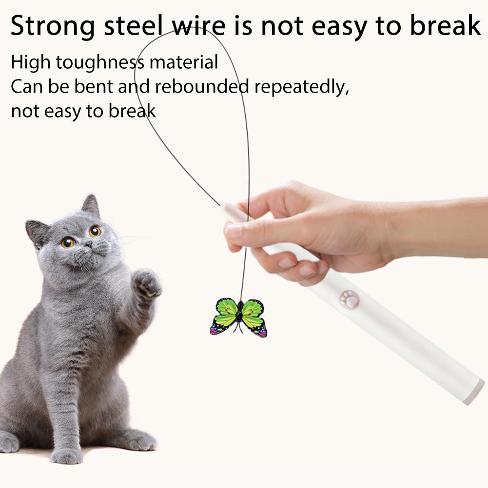 Automatic Cat Teaser Switchable Butterfly Pattern Cat Teasing Stick 360° Swivel Self-hilarity Relieves Interactive Pet Cat Toy