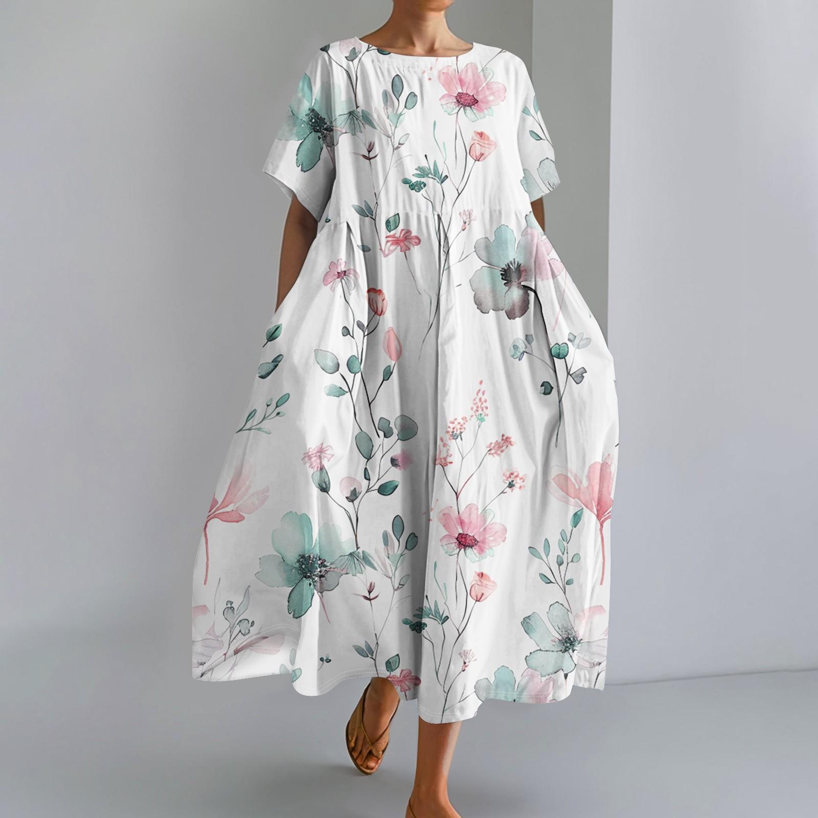 

Женское модное платье с карманом и круглым вырезом с короткими рукавами и принтом XXXL