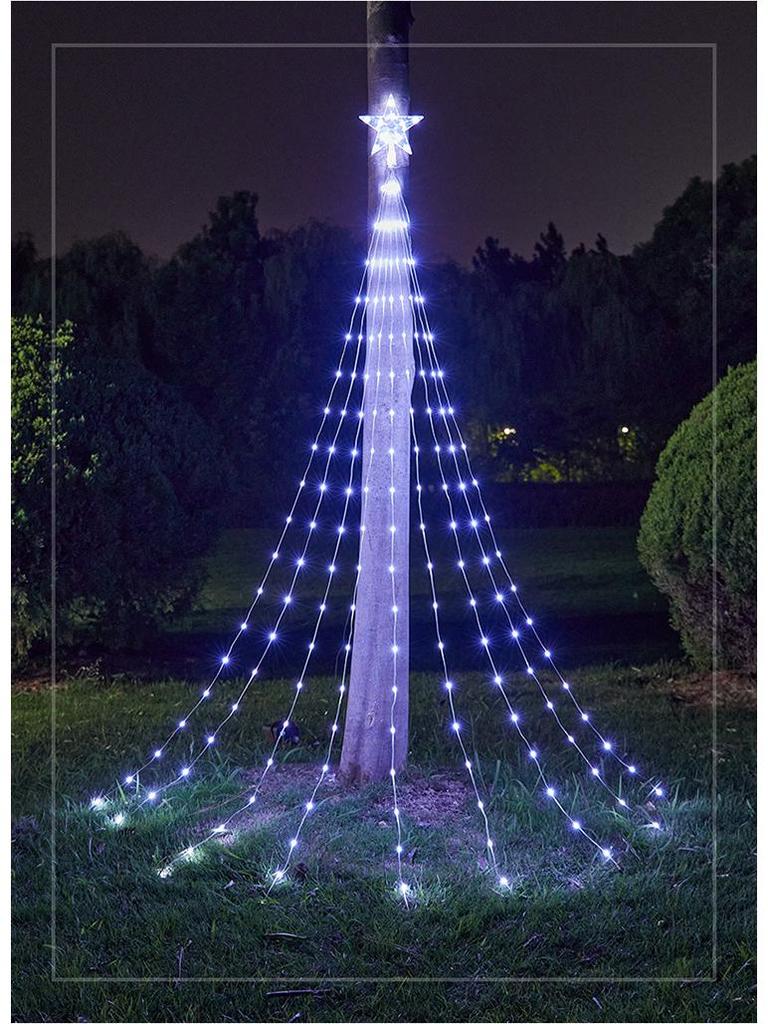 Pentagram LED Waterfall Tail Lights: Decorative Leather Wire Star String Lights for Christmas & Holiday Courtyard Decor.