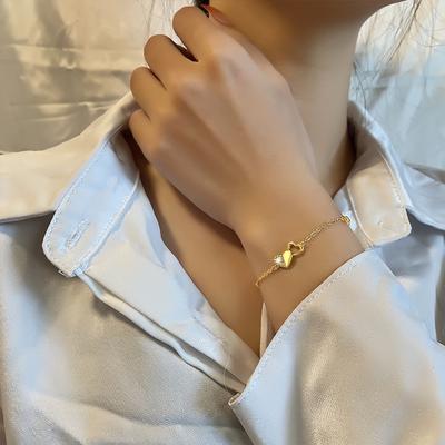 Sterling Silver S925 Silver Bracelet Full of Diamonds Love Bracelet Ins Style High-looking Double Peach Heart Bracelet As a Gift for Your Girlfriend
