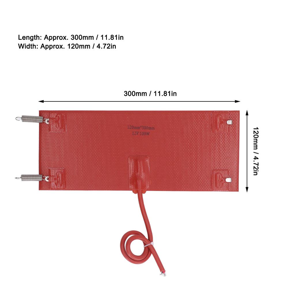 Silikonová vyhřívací podložka Vodotěsná vyhřívací podložka ohřívač 300x120mm 100W pro auto do auta DC12V