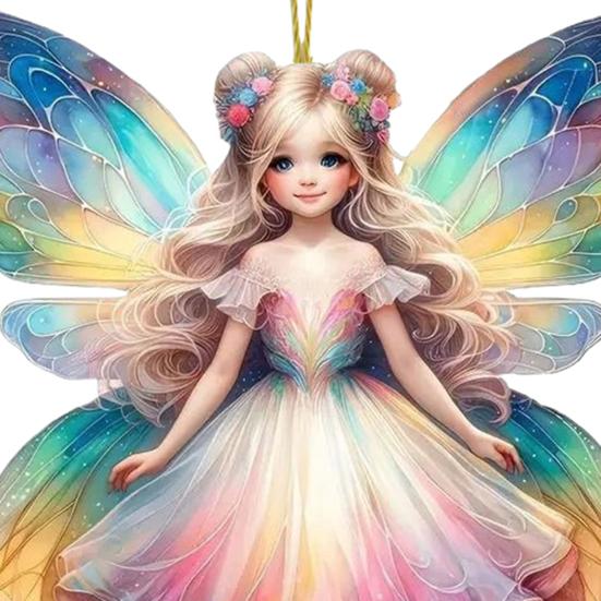 Automobile Pendant 2D Acrylic Colorful Butterflies Fairy Charm Car Decoration Car Rearview Mirror Hanging Ornament