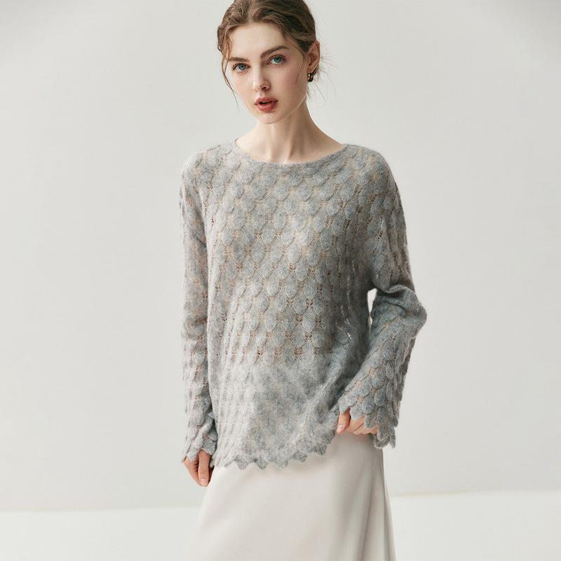 Women's Off-Shoulder Cashmere Knit Floral Petal Sweater - Lightweight, Spring/Autumn, Cozy Style