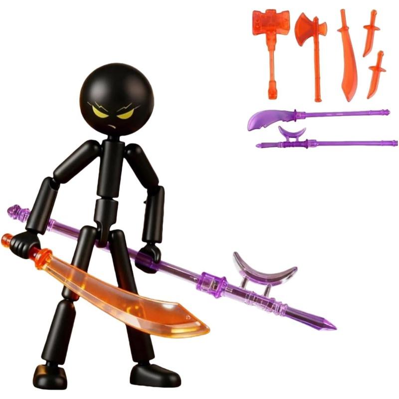 Posable Action Figures,Stickman Collectable Action Figures Set with 7 Handheld Item, Stop Motion Stick Man Figure for Collectors Desk Decor чёрный