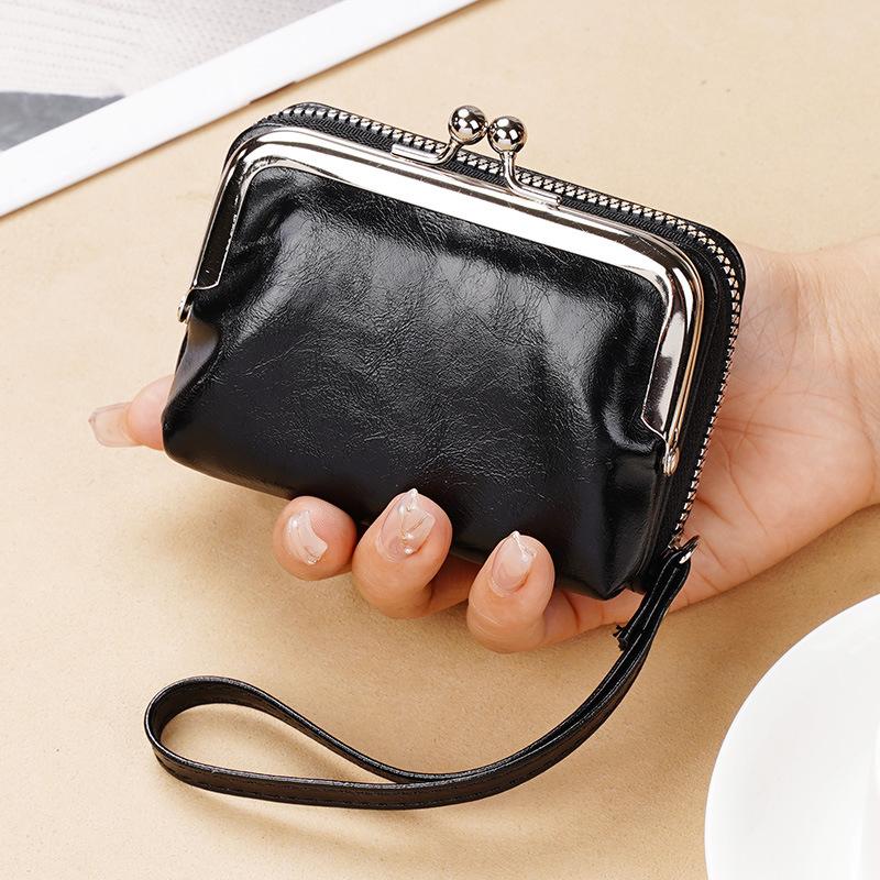 Yogodlns Portafoglio da donna Portamonete porta carte vintage compatto da donna piccolo in pelle PU con cerniera Borsa da polso per organo con clip vintage