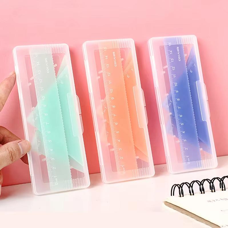 4pcs/box Ins Gradient Rulers Straight Triangle Ruler Protractor Drawing Painting Drafting Tool Korean Stationery Office Supplies