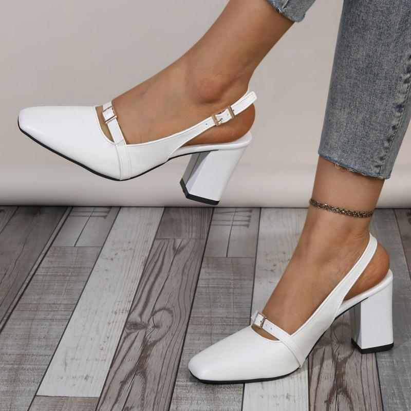 

Летние элегантные туфли-лодочки на высоком каблуке с квадратным носком для женщин 2025 модные женские туфли-слингбэки большого размера 43 офисные платья-сандалии для женщин 35 белый