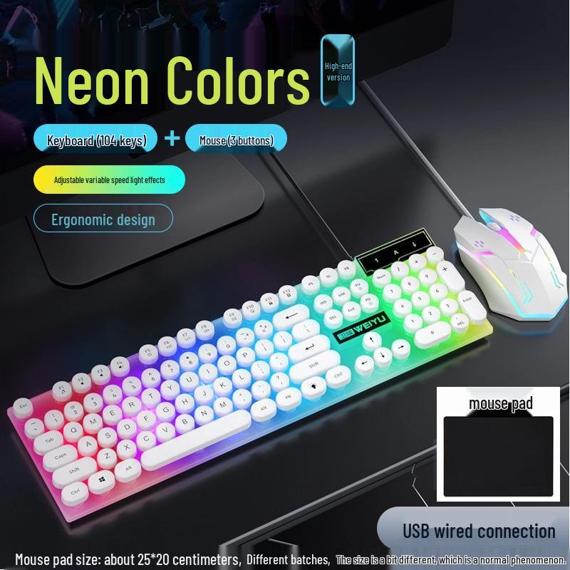 Retro Punk Luminous Gaming Keyboard & Mouse Set with Mechanical Feel - Wired Esports Style