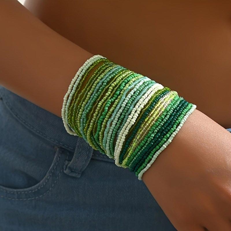 Elegant Glass Bead Bracelet Set 30pcs Colorful Bohemian Beads Anklets Bracelet Statement Bead Bracelet Set