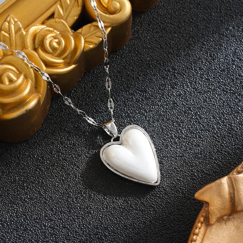 European-American Electroplated Pearl Heart & Moon Double Pendant Necklace