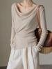 Women's 2025 Slim-Fit Batwing Sleeve Knit Top - Irregular Design for Early Autumn