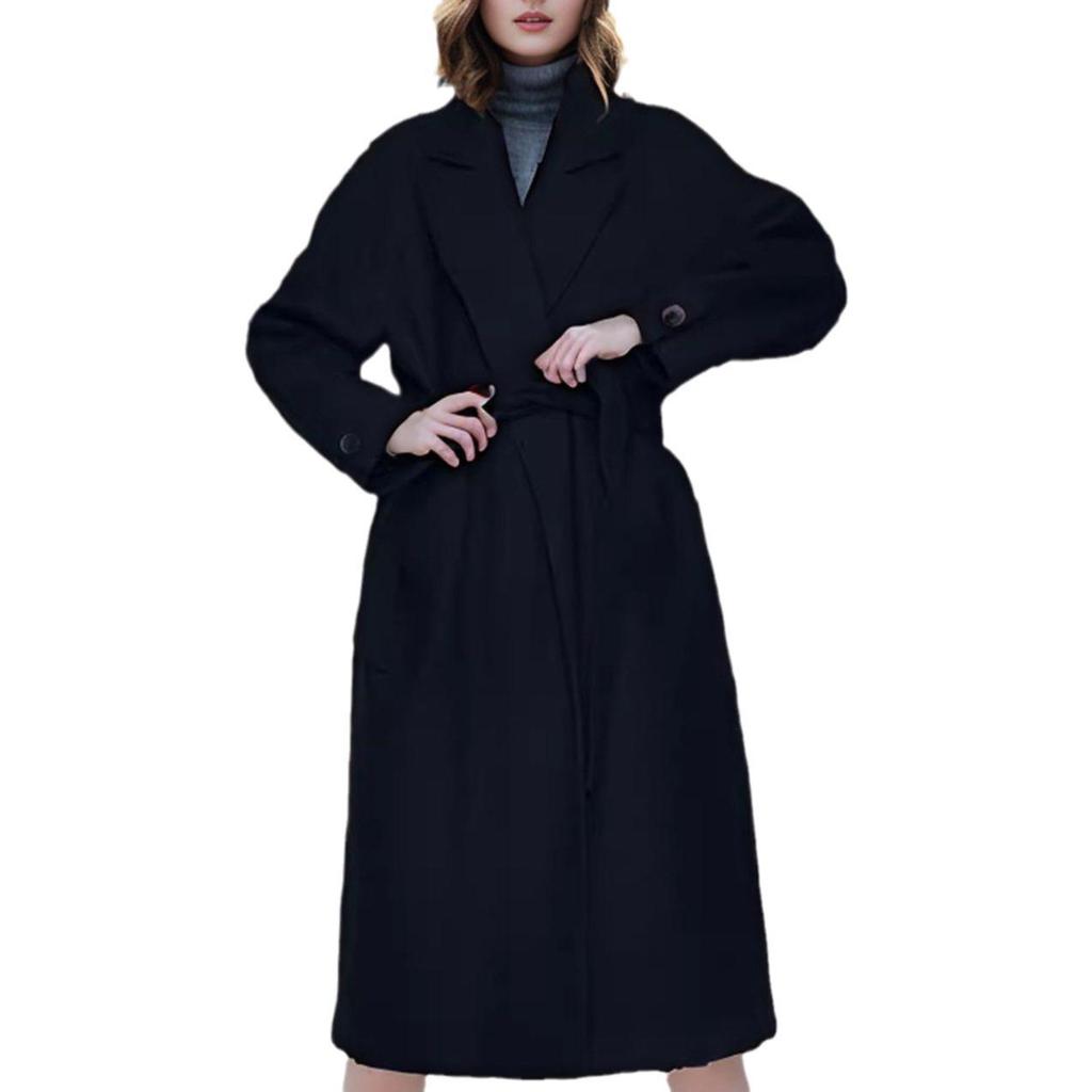 European Style Women's Long Woolen Coat - Autumn/Winter Over-the-Knee Slim Fit Lapel Jacket
