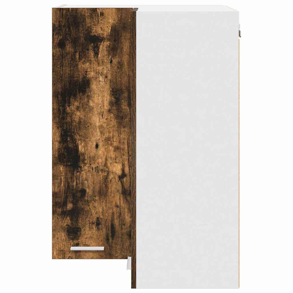 Hanging Corner Cabinet Smoked Oak and White 57 x 57 x 80 cm