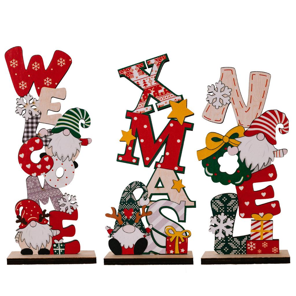 Desktop Figurine Christmas Wooden Decoration Printed Letter Noel Holidays Xmas