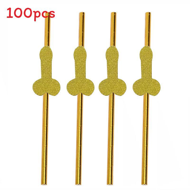 No Brand Paper Drinking Straws With Gold Stripes For Party Bar Decor