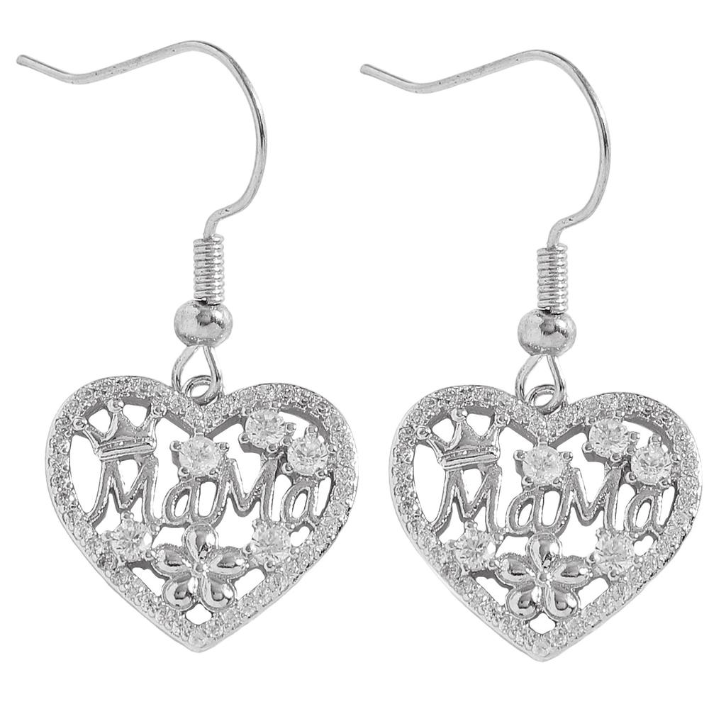Mama Micro-inlay Zircon Flower Hollowed-out Heart Pendant Necklace Earrings Sets for Women Exquisite Mother's Day Gifts Jewelry