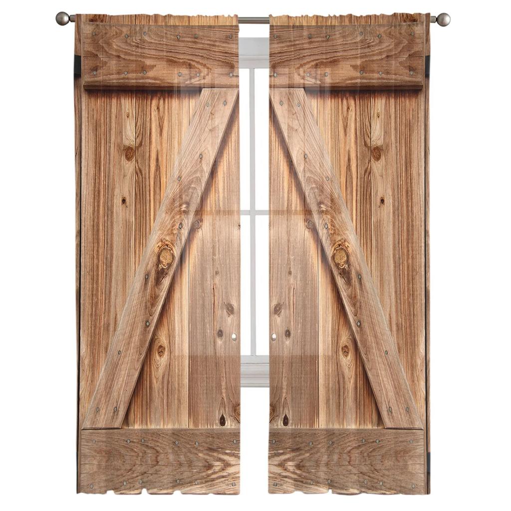 Wooden Door Sheer Curtain for Bedroom Tulle Voile Curtain for Kitchen Living Room Decor Window Treatment