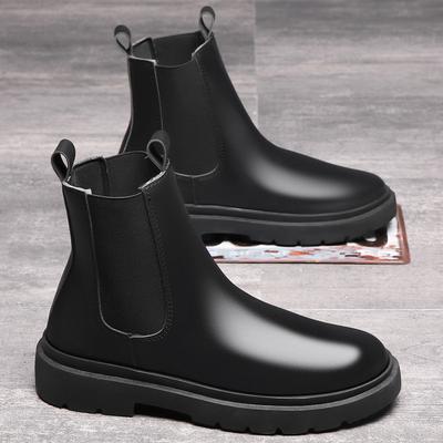 Martin Boots Men's Spring High-top Velvet Chelsea Boots Tooling Shoes Short Boots Leather Shoes Medium-top Cotton Shoes Army Leather Boots Men