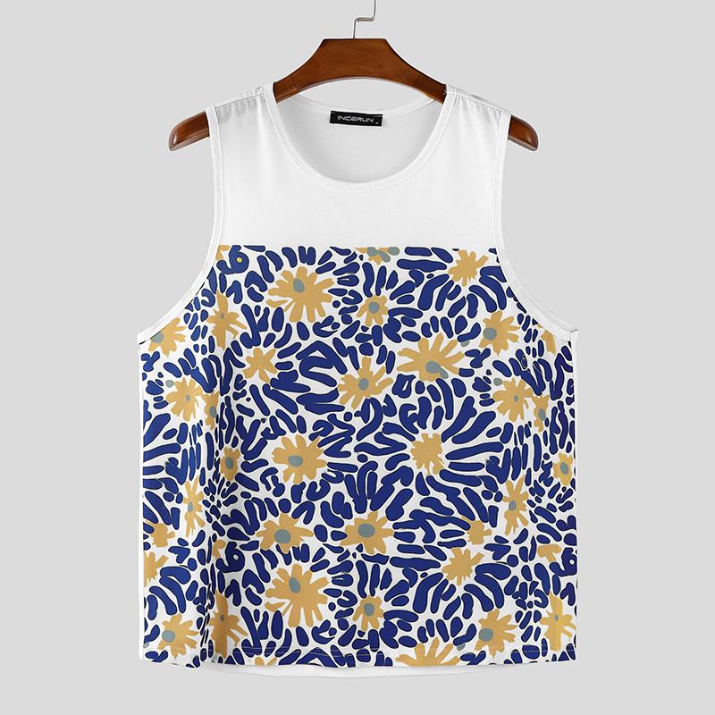 INCERUN Men Sleeveless Floral Print Casual Loose Tank Tops