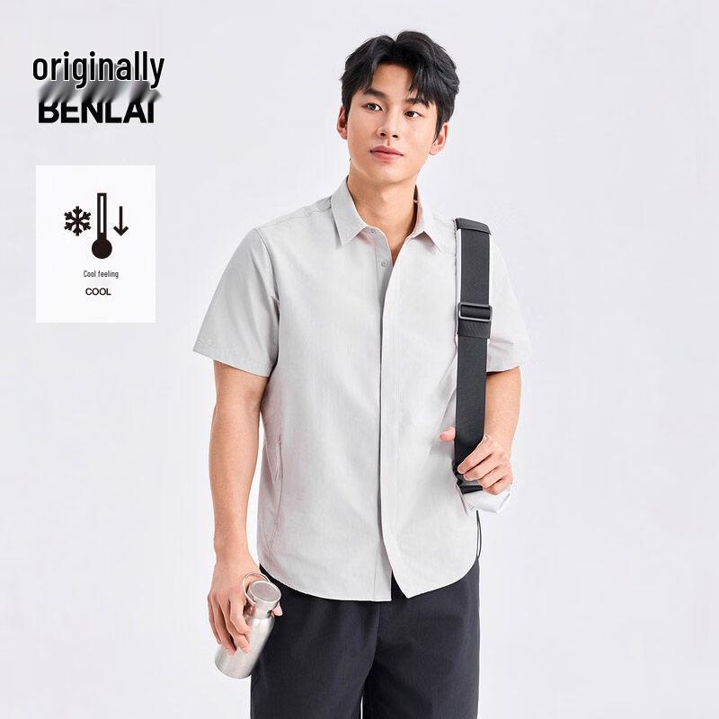 

BENLAI Men s Cool-Feel Lapel Short Sleeve Loose Shirt 2XL