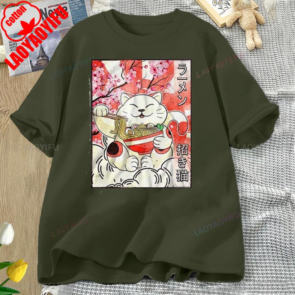 Japanese Noodles Maneki Neko Cat Ramen T Shirt Best Seller Funny Movie Gift Music Meme Top Tee High Quality Cotton Tops