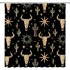 Western Bull Skull Shower Curtain Black Gold Cactus Cow Skull Sun Stars Vintage Farmhouse 70" WX70 H Bathroom Decor Fabric Curtain with Hooks