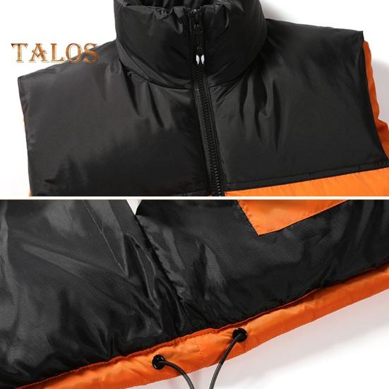 Men Cotton Waistcoat Stand Collar Sleeveless Patchwork Color Cotton Vest Coat with Pockets Elastic Drawstring Hem Zipper Placket Vest Outwear