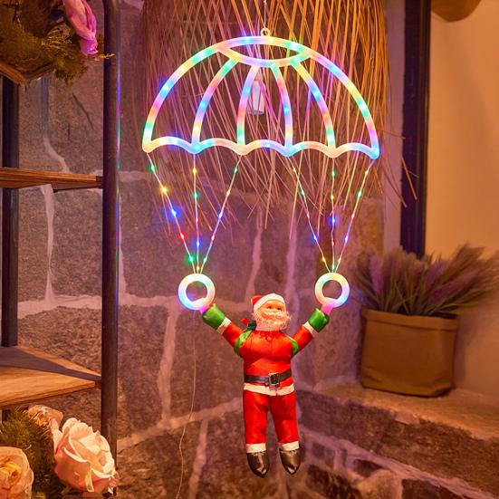 Christmas Parachute Light with Santa Claus Waterproof 8 Modes LED Christmas Hanging Light for Indoor Outdoor Window Wall Garden Xmas Tree Decor