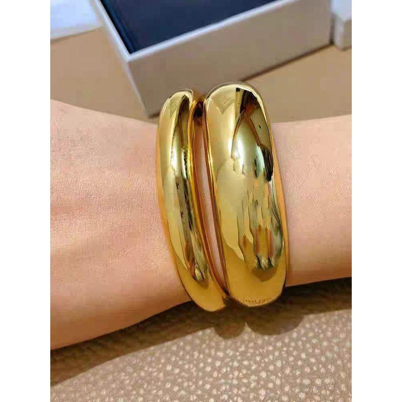 Fashion Glossy and Simple Fashionable Open-Ended Bracelet Double-Layer Design Wide Metal Texture Glossy Bracelet 2024 New Arrival