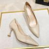 French Small High-heeled Women's Shoes Stiletto New Spring and Summer Professional Dress Black Single Shoes Work Soft Leather Shoes Middle Heel