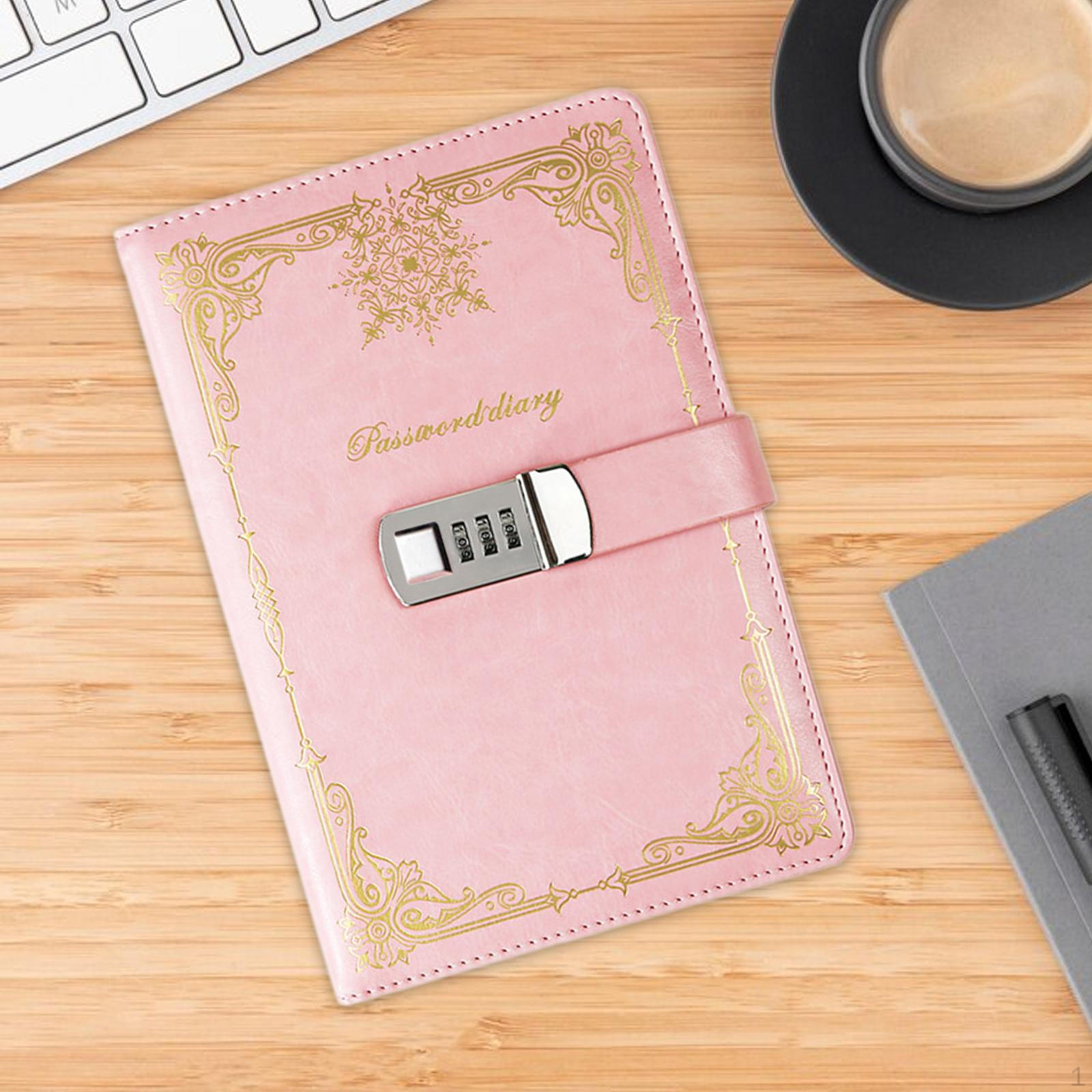 

Дневник с замком, блокнот из искусственной кожи, портативный журнал с блокировкой пароля для розовый