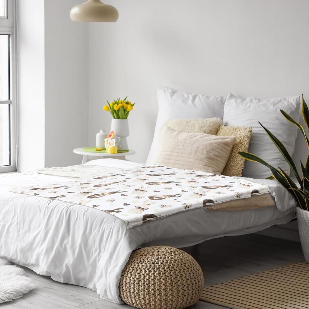 Easter Bunny Happy Blanket 50x60 Inch Rabbit Eggs Love Heart Bows Fleece Throw Decoration Farmhouse Blanket Soft Warm Bed Ornaments for Couch Sofa