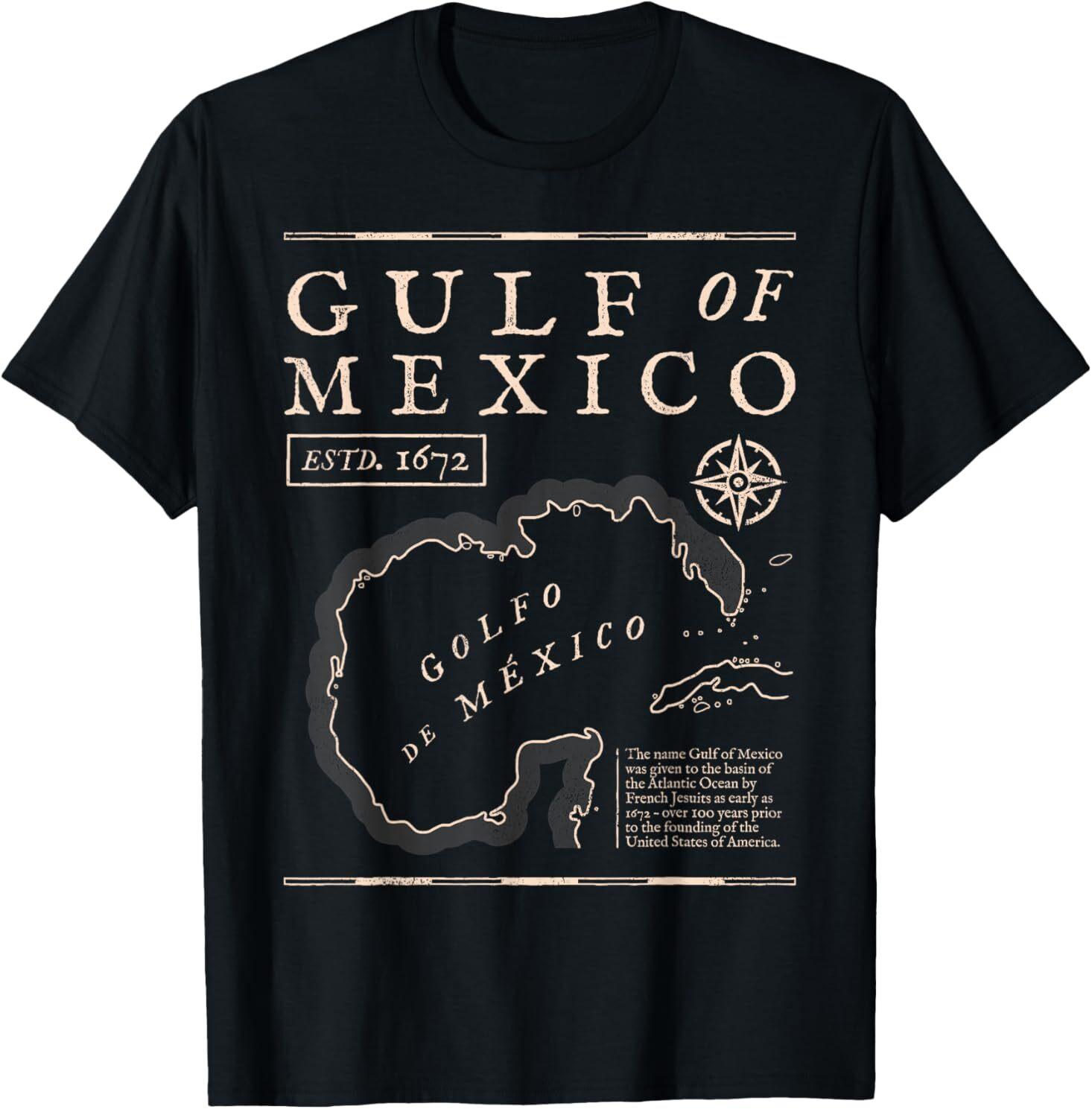Gulf of Mexico 1672 Historic Map T-Shirt Mens Womens Tees Top XL