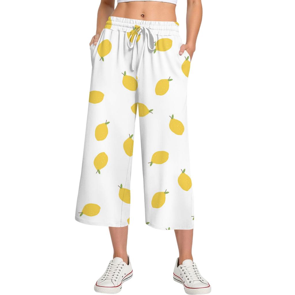 Damen Sommer Hohe Taille Bedruckte Freizeit-Sportbekleidung Lässige Cropped-Hose Weite Hose