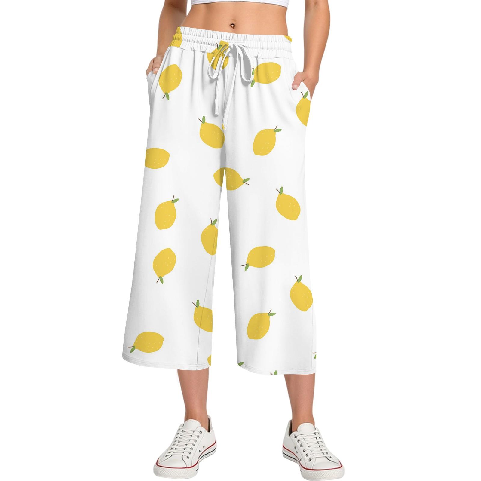 

Женские летние повседневные спортивные брюки с высокой талией и принтом, укороченные брюки свободного покроя XXL бежевый