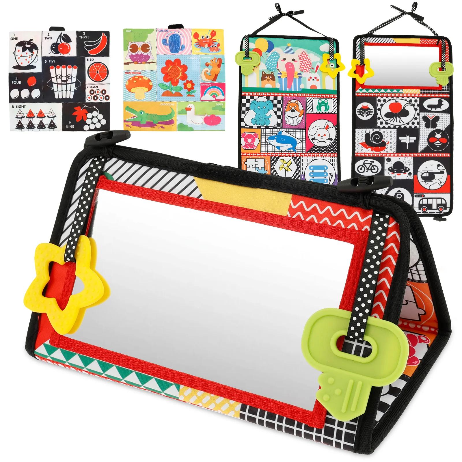 Cloth ToddlersTummy Time Mirror Toys Foldable Activity Soft Book Baby Early Learning Tummy Time Mirror Crib Toys Newborns Gifts