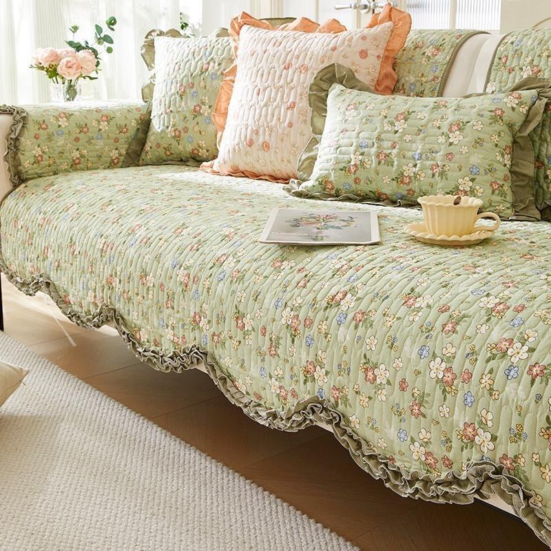 Korean Style Floral Sofa Cushion Sofa Cover Slip Resistant Slipcover Seat Sofa Towel Dust Cover Towel Couches for Living Room