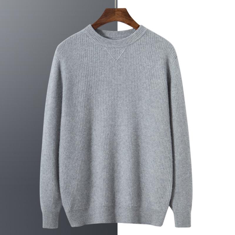Men's Pure Cashmere Autumn/Winter Round Neck Sweater - Thick Knitted Long Sleeve Pullover