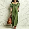 Women Off Shoulder Ruffle Tie Waist Bubble Sleeve Midi Dress