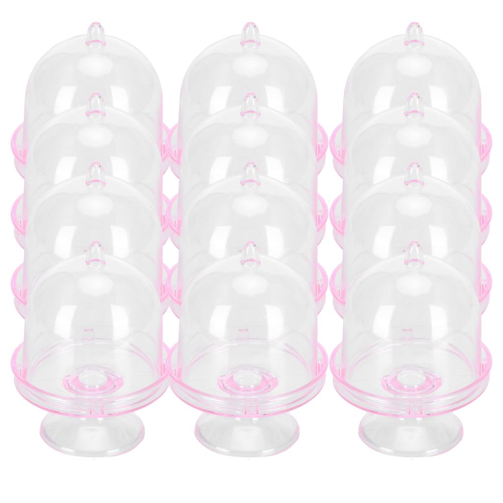 12 Set Mini Candy Box Cake Stand Cupcake Candy Display Plate with Lid Party SuppliesPink