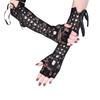 Black Lace-Up Fingerless Gloves - Retro Lolita Dark Punk Style Sleeves
