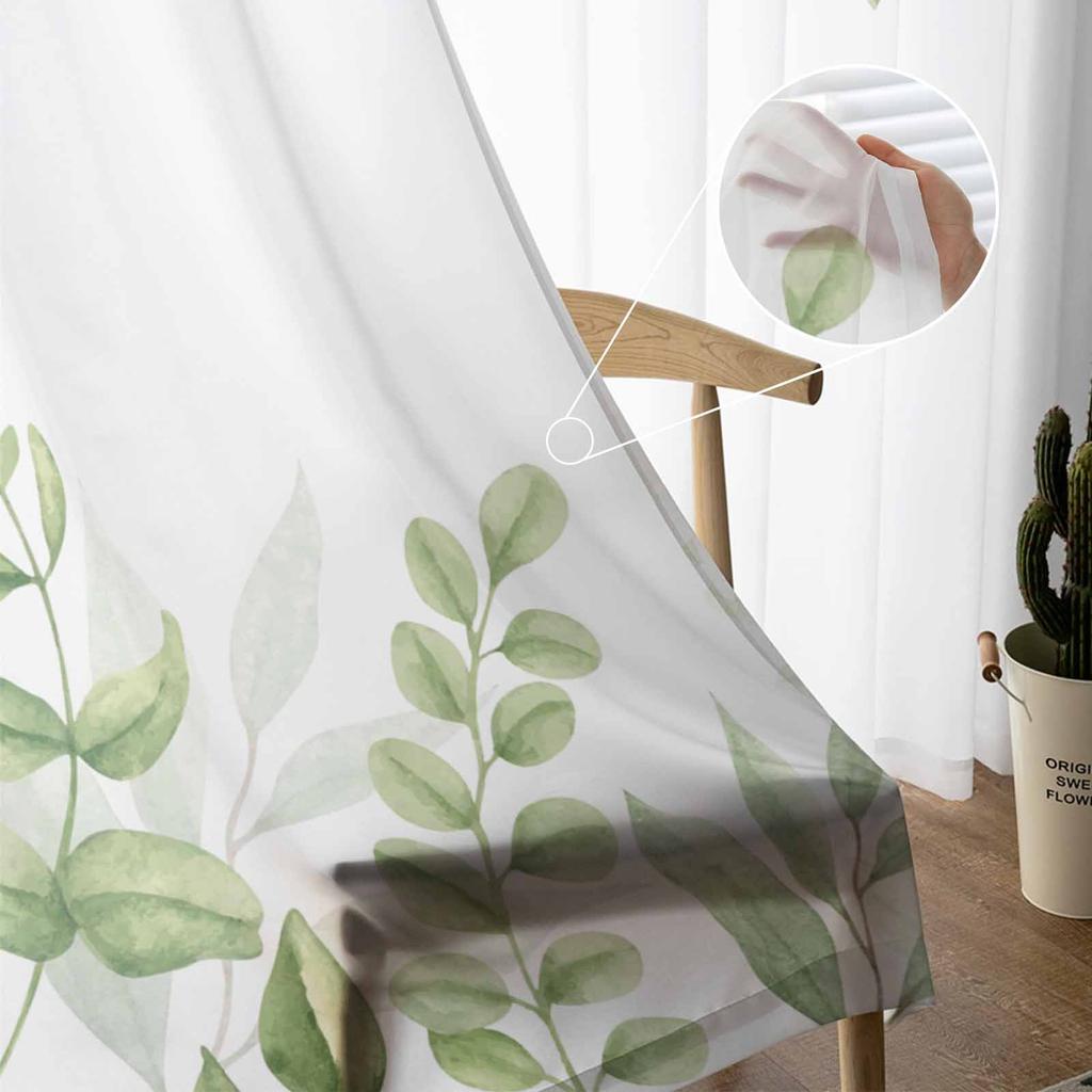 Natural Style Of Plant Leaves Sheer Curtains for Kids Bedroom Living Room Voile Window Curtains Tulle Drapes