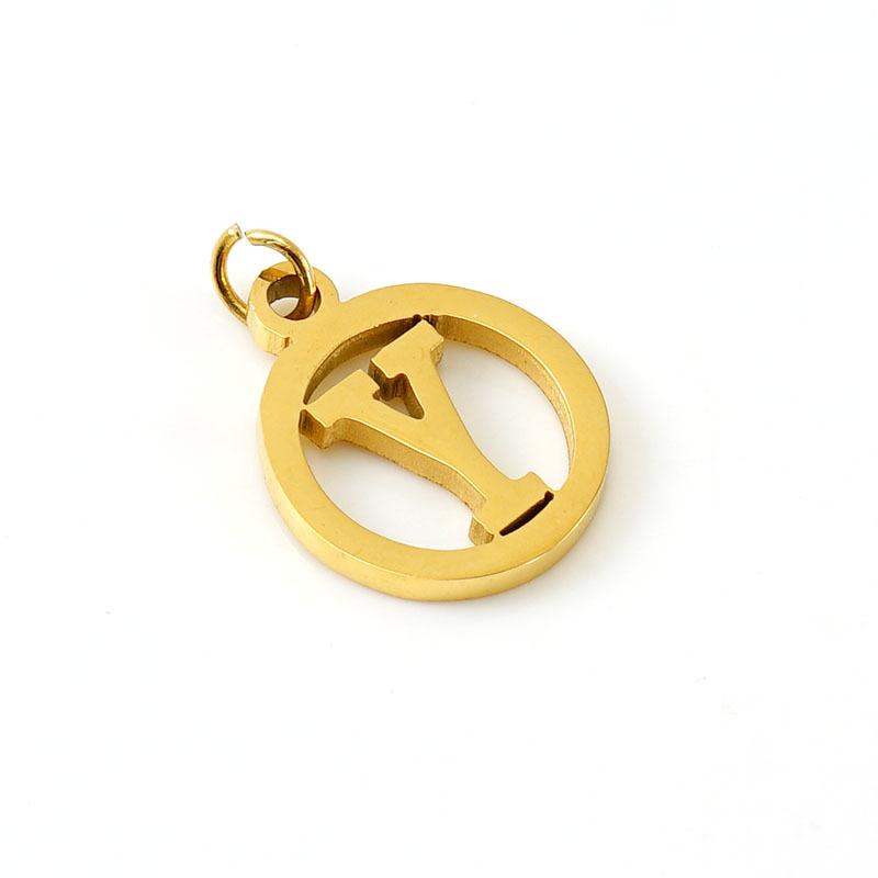 Englischer Buchstabe DIY Anhänger, modischer Edelstahl runder Doppelkreis hohler Buchstaben Halskettenanhänger
