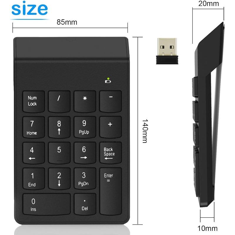 Wireless Numeric Keypad Mini Portable 18 Keys 2.4 G USB Receiver Financial Accounting Numeric Keypad for Laptop, PC, Desktop