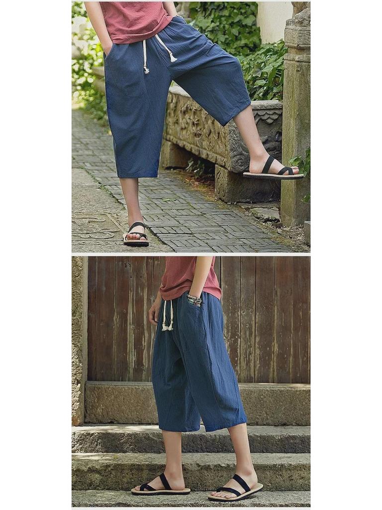 Men's Summer Loose-Fit Cotton & Linen Harem Shorts